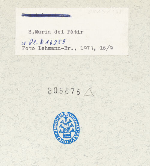 Rückseite von Bibliotheca Hertziana [https://www.deutsche-digitale-bibliothek.de/content/lizenzen/rv-fz/] Santa Maria del PatireRückfassade mit Apsiden - Mittlere und rechte Apsis, Teilansicht, bh205676_recto. Foto: Lehmann-Brockhaus, Otto.