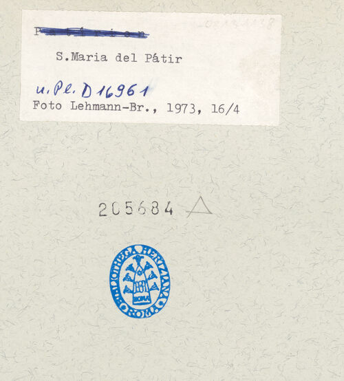 Rückseite von Bibliotheca Hertziana [https://www.deutsche-digitale-bibliothek.de/content/lizenzen/rv-fz/] Santa Maria del PatireRückfassade mit Apsiden - Südliche Nebenapsis, von Süden, bh205684_recto. Foto: Lehmann-Brockhaus, Otto.