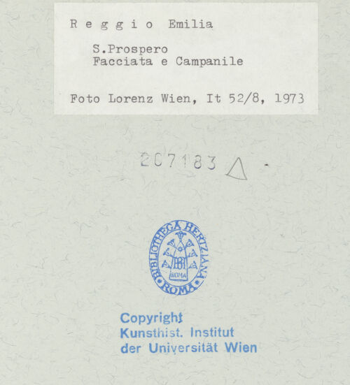 Rückseite von Kunsthistorisches Institut der Universität Wien [https://www.deutsche-digitale-bibliothek.de/content/lizenzen/rv-ez/] San ProsperoWestfassade - Ansicht von Westen, bh207183_recto. Foto: Lorenz, Wien.