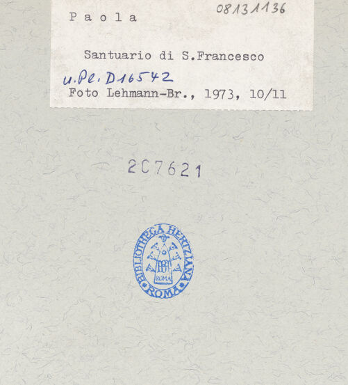 Rückseite von Bibliotheca Hertziana [https://www.deutsche-digitale-bibliothek.de/content/lizenzen/rv-fz/] San FrancescoSanta Maria degli AngeliSüdfassade - Fassade, bh207621_recto. Foto: Lehmann-Brockhaus, Otto.