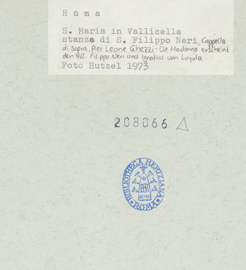 Rückseite von unbekannt [https://www.deutsche-digitale-bibliothek.de/content/lizenzen/rv-ez/] Die Madonna erscheint den Heiligen Filippo Neri und Ignatius von Loyola - , bh208066_recto. Foto: Hutzel, Max.