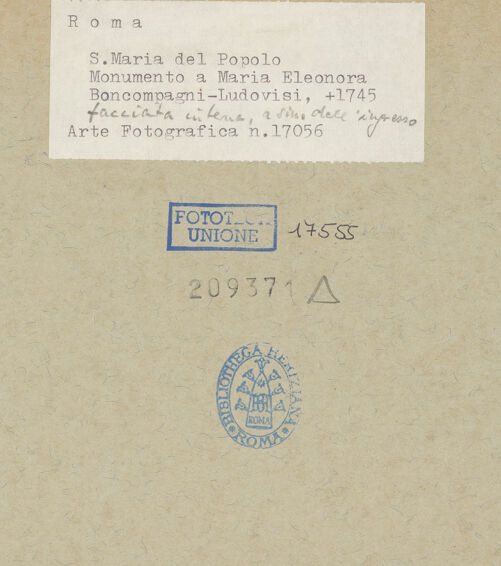 Rückseite von Arte Fotografica [https://www.deutsche-digitale-bibliothek.de/content/lizenzen/rv-ez/] Grabmal der Maria Eleonora Buoncompagni-Ludovisi, +1745 - , bh209371_recto. Foto.