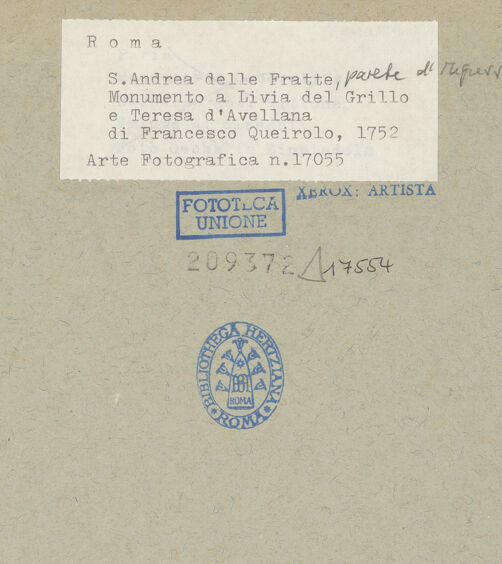 Rückseite von Arte Fotografica [https://www.deutsche-digitale-bibliothek.de/content/lizenzen/rv-ez/] Grabmal für Livia del Grillo und Maria Teresa d'Auria, Duchessa d'Avella - Gesamtansicht, bh209372_recto. Foto.