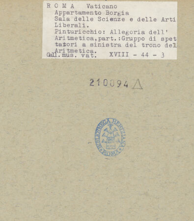 Rückseite von Musei Vaticani [https://www.deutsche-digitale-bibliothek.de/content/lizenzen/rv-ez/] Wand- und Deckendekoration der Sala delle Scienze e delle Arti LiberaliPersonifikation der Arithmetik - Detail, bh210094_recto. Foto.