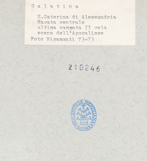 Rückseite von Bibliotheca Hertziana [https://www.deutsche-digitale-bibliothek.de/content/lizenzen/rv-fz/] Zyklus der Apokalypse; HeiligenGewölbe: Apokalyptische Figuren, Tugenden und EngelSüdlicher Zwickel: die Erschütterung des Kosmos; schwangere Frau, die mit der Sonne bekleidet ist; Caritas und Prudentia - Gesamtansicht, bh210246_recto. Foto: Rigamonti.