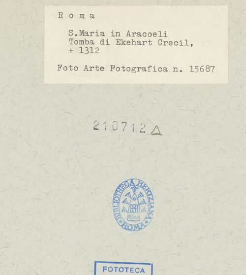 Rückseite von Arte Fotografica [https://www.deutsche-digitale-bibliothek.de/content/lizenzen/rv-ez/] Grabplatte des Ekehart Crecil (gest. 1312) - , bh210712_recto. Foto.