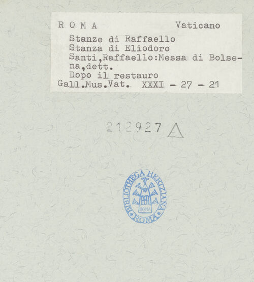 Rückseite von Musei Vaticani [https://www.deutsche-digitale-bibliothek.de/content/lizenzen/rv-ez/] Malerische AusstattungDie Messe von Bolsena - Detail: Papst Julius II., bh212927_recto. Foto.