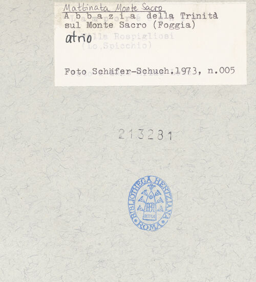 Rückseite von Schäfer-Schuchardt [https://www.deutsche-digitale-bibliothek.de/content/lizenzen/rv-ez/] Santa Maria del PatireRückfassade mit Apsiden - Gesamtansicht, von Osten, bh213281_recto. Foto.