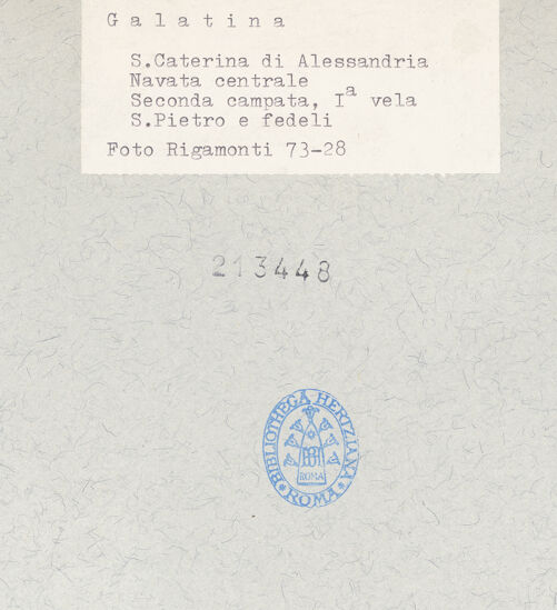 Rückseite von Bibliotheca Hertziana [https://www.deutsche-digitale-bibliothek.de/content/lizenzen/rv-fz/] Zyklus der Sakramente und des Alten TestamentsGewölbe: die SakramenteOstlicher Zwickel: Triumph der Kirche - Der heilige Petrus mit der Kirchengemeinde, bh213448_recto. Foto: Rigamonti.