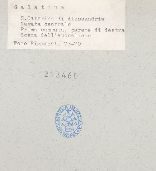 Rückseite von Bibliotheca Hertziana [https://www.deutsche-digitale-bibliothek.de/content/lizenzen/rv-fz/] Zyklus der Apokalypse; HeiligenSüdwand: Apokalypse-Zyklus und HeiligenViertes Register: drei unreine Geister wie Frösche kommen aus dem Mund des falschen Propheten (16, 13); Die Könige der Erde, versammelt durch den falschen Propheten (16, 14); der Untergang Babylons und die Klage über den Fall Babylons (18, 2-3; 18, 9-19) - Drei unreine Geister wie Frösche kommen aus dem Mund des falschen Propheten; Die Könige der Erde, versammelt durch den falschen Propheten, bh213460_recto. Foto: Rigamonti.