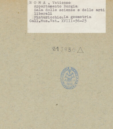 Rückseite von Musei Vaticani [https://www.deutsche-digitale-bibliothek.de/content/lizenzen/rv-ez/] Wand- und Deckendekoration der Sala delle Scienze e delle Arti LiberaliPersonifikation der Geometria - Detail, bh213950_recto. Foto.