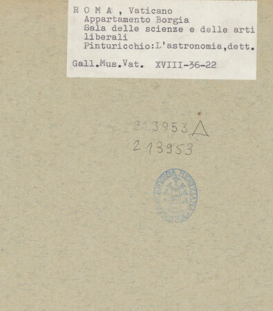 Rückseite von Musei Vaticani [https://www.deutsche-digitale-bibliothek.de/content/lizenzen/rv-ez/] Wand- und Deckendekoration der Sala delle Scienze e delle Arti LiberaliPersonifikation der Astronomie - , bh213953_recto. Foto.