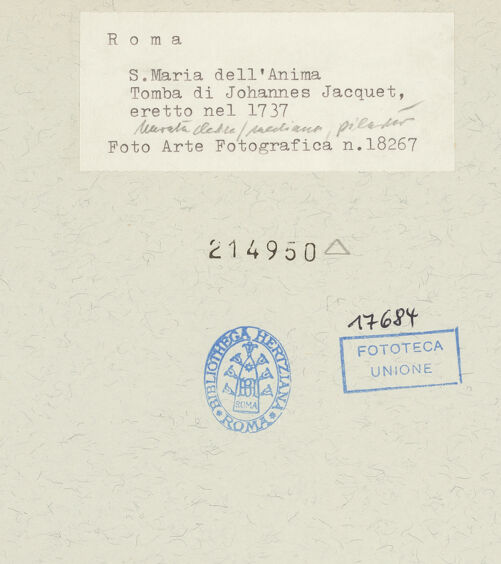 Rückseite von Arte Fotografica [https://www.deutsche-digitale-bibliothek.de/content/lizenzen/rv-ez/] Grabmal des Jean Theodore Jacquet - Gesamtansicht, bh214950_recto. Foto.