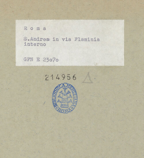 Rückseite von ICCD [https://www.deutsche-digitale-bibliothek.de/content/lizenzen/rv-ez/] Sant'Andrea in Via Flaminia - Blick in die Kuppel, bh214956_recto. Foto.