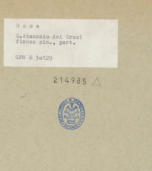 Rückseite von ICCD [https://www.deutsche-digitale-bibliothek.de/content/lizenzen/rv-ez/] Sant'Atanasio dei Greci - linke Flanke des Langhauses, bh214985_recto. Foto.