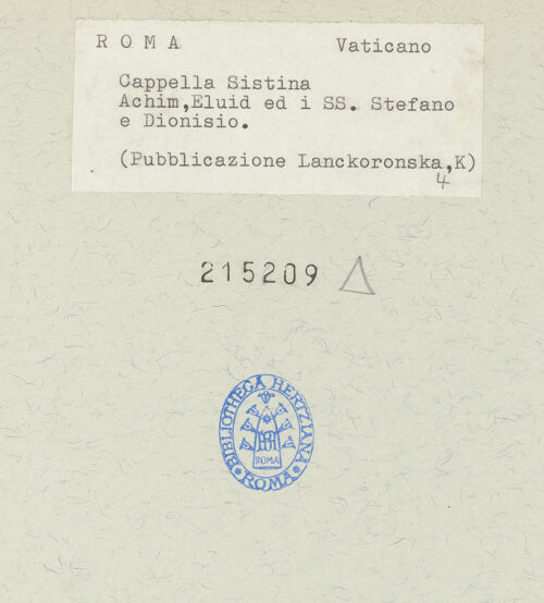 Rückseite von Lanckoronska [https://www.deutsche-digitale-bibliothek.de/content/lizenzen/rv-ez/] Die Sixtinische DeckeDie Vorfahren ChristiAchim und Eliud - , bh215209_recto. Foto.