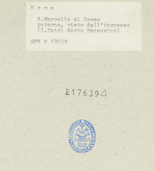 Rückseite von ICCD [https://www.deutsche-digitale-bibliothek.de/content/lizenzen/rv-ez/] San Marcello al CorsoLanghaus - Zum Chor, bh217639_recto. Foto.