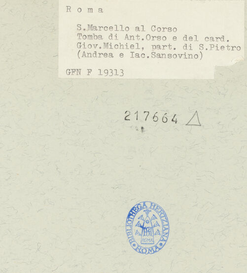 Rückseite von ICCD [https://www.deutsche-digitale-bibliothek.de/content/lizenzen/rv-ez/] Grabmal für Kardinal Giovanni Michiel und Bischof Antonio Orso - Linker Pilaster, Nischenfigur: Hl. Petrus, bh217664_recto. Foto.