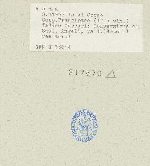 Rückseite von ICCD [https://www.deutsche-digitale-bibliothek.de/content/lizenzen/rv-ez/] Die Bekehrung des Saulus zum Paulus - Detail: Rechte obere Hälfte mit Engeln in Anbetung, bh217670_recto. Foto.