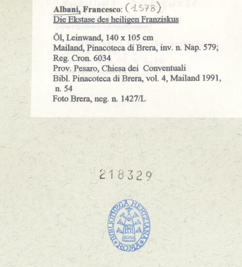 Rückseite von Brera [https://www.deutsche-digitale-bibliothek.de/content/lizenzen/rv-ez/] Die Ekstase des heiligen Franziskus - , bh218329_recto. Foto.