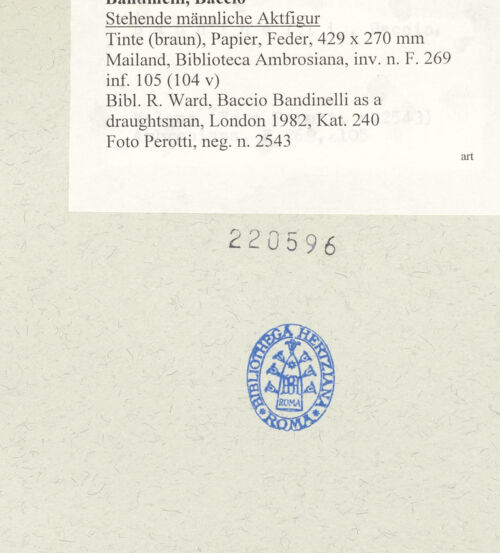 Rückseite von Perotti [https://www.deutsche-digitale-bibliothek.de/content/lizenzen/rv-ez/] Stehende männliche Aktfigur - , bh220596_recto. Foto.