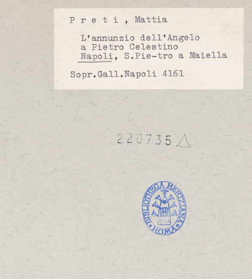 Rückseite von Sopr. BAS NA [https://www.deutsche-digitale-bibliothek.de/content/lizenzen/rv-ez/] Szenen aus dem Leben des heiligen Petrus CoelestinusEin Engel erscheint dem heiligen Petrus Coelestinus - Gesamtansicht, bh220735_recto. Foto.