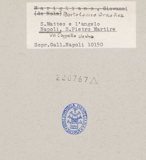 Rückseite von Sopr. BAS NA [https://www.deutsche-digitale-bibliothek.de/content/lizenzen/rv-ez/] Der Evangelist Matthäus - Frontalansicht, bh220767_recto. Foto.