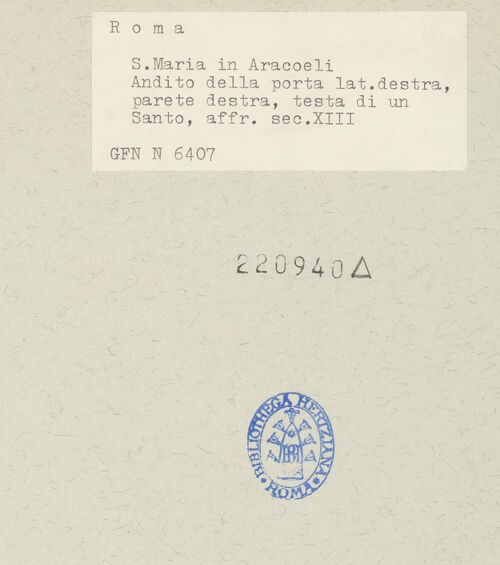 Rückseite von ICCD [https://www.deutsche-digitale-bibliothek.de/content/lizenzen/rv-ez/] Freskenfragmente eines bärtigen Apostels mit Nimbus - , bh220940_recto. Foto.