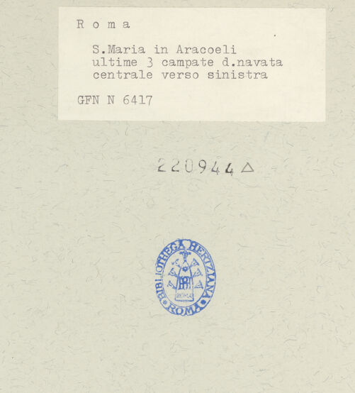 Rückseite von ICCD [https://www.deutsche-digitale-bibliothek.de/content/lizenzen/rv-ez/] Santa Maria in Aracoeli - Detail: letzten drei Joche der Nordwand, bh220944_recto. Foto.