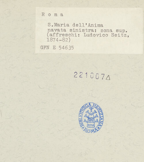 Rückseite von ICCD [https://www.deutsche-digitale-bibliothek.de/content/lizenzen/rv-ez/] Santa Maria dell'Animalinkes Seitenschiff - Linkes Seitenschiff, nach Osten, bh221007_recto. Foto.