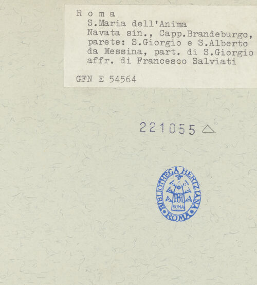 Rückseite von ICCD [https://www.deutsche-digitale-bibliothek.de/content/lizenzen/rv-ez/] KapellenausmalungDie heiligen Mauritius und Albert der Große - Detail: der heilige Mauritius, bh221055_recto. Foto.