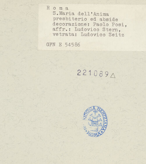 Rückseite von ICCD [https://www.deutsche-digitale-bibliothek.de/content/lizenzen/rv-ez/] Santa Maria dell'AnimaTribuna - Presbyterium und Apsis, nach Westen, bh221089_recto. Foto.