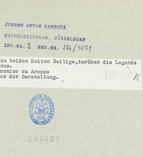 Rückseite von Kupferstichkabinett Düsseldorf [https://www.deutsche-digitale-bibliothek.de/content/lizenzen/rv-ez/] Wandbild von Parri Spinelli (Kreuzigung mit Maria, Johannes dem Evangelisten, und den heiligen Nikolaus und Dominikus) - Gesamtansicht, bh223880_recto. Foto.