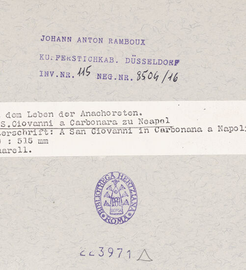 Rückseite von Kupferstichkabinett Düsseldorf [https://www.deutsche-digitale-bibliothek.de/content/lizenzen/rv-ez/] Szenen aus dem Leben der heiligen AnachoretenLeben in der Wüste und Ekstase - Gesamtansicht, bh223971_recto. Foto.