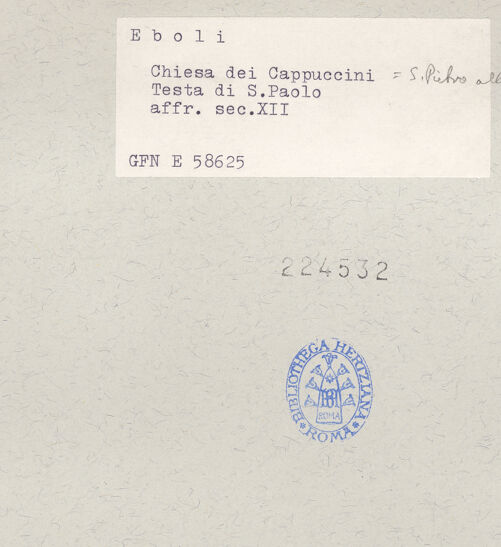 Rückseite von ICCD [https://www.deutsche-digitale-bibliothek.de/content/lizenzen/rv-ez/] Heiliger Paulus - Gesamtansicht, bh224532_recto. Foto.