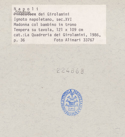 Rückseite von Alinari [https://www.deutsche-digitale-bibliothek.de/content/lizenzen/rv-ez/] Thronende Madonna - Gesamtansicht, bh224868_recto. Foto.