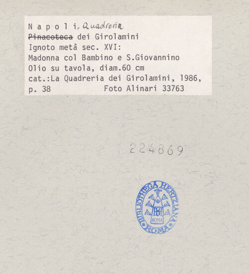 Rückseite von Alinari [https://www.deutsche-digitale-bibliothek.de/content/lizenzen/rv-ez/] Madonna mit Johannes dem Täufer als Kind - Gesamtansicht, bh224869_recto. Foto.