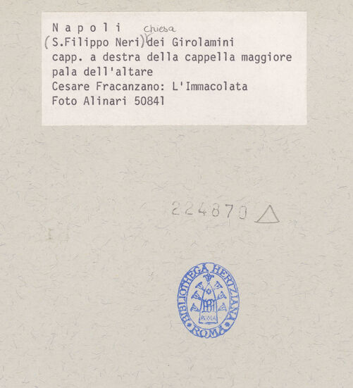 Rückseite von Alinari [https://www.deutsche-digitale-bibliothek.de/content/lizenzen/rv-ez/] Immaculata - Gesamtansicht, bh224870_recto. Foto.