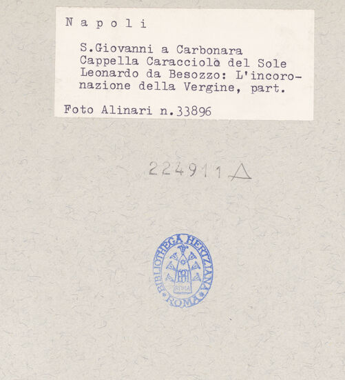 Rückseite von Alinari [https://www.deutsche-digitale-bibliothek.de/content/lizenzen/rv-ez/] Szenen aus dem Leben MariäMarienkrönung - Detail: Gottvater, Maria und Christus, bh224911_recto. Foto.