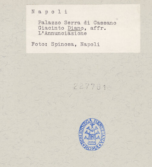 Rückseite von Spinosa, Napoli [https://www.deutsche-digitale-bibliothek.de/content/lizenzen/rv-ez/] Verkündigung - Gesamtansicht, bh227701_recto. Foto.