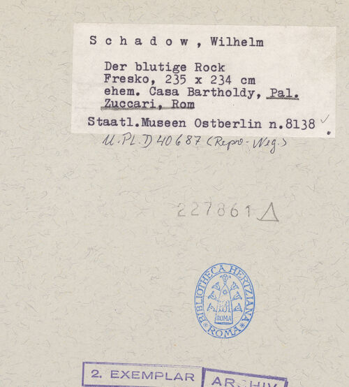 Rückseite von Staatliche Museen zu Berlin, Nationalgalerie [https://www.deutsche-digitale-bibliothek.de/content/lizenzen/rv-ez/] Acht Wandgemälde aus der Casa Bartholdy (Zuccari) in RomJakobs Klage. Überbringung des blutigen Rockes an Jakob - , bh227861_recto. Foto.