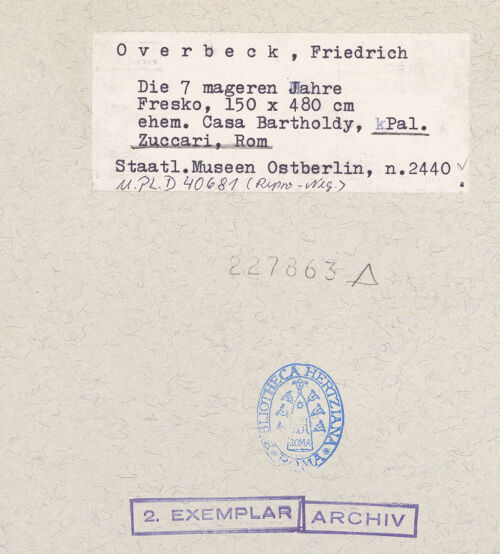 Rückseite von Staatliche Museen zu Berlin - Preußischer Kulturbesitz [https://www.deutsche-digitale-bibliothek.de/content/lizenzen/rv-ez/] Acht Wandgemälde aus der Casa Bartholdy (Zuccari) in RomDie sieben mageren Jahre (Lunette) - , bh227863_recto. Foto.