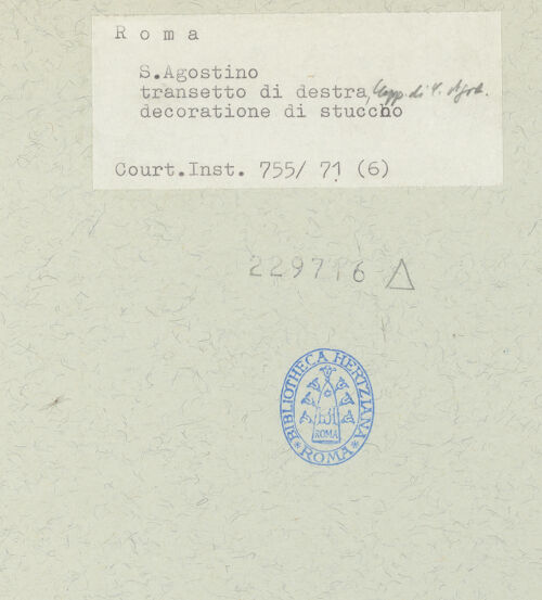 Rückseite von Courtauld Institute [https://www.deutsche-digitale-bibliothek.de/content/lizenzen/rv-ez/] Stuckdekoration mit Tugendenfiguren zwischen Ornamenten - Detail: Spes mit Taube und Anker, bh229716_recto. Foto.