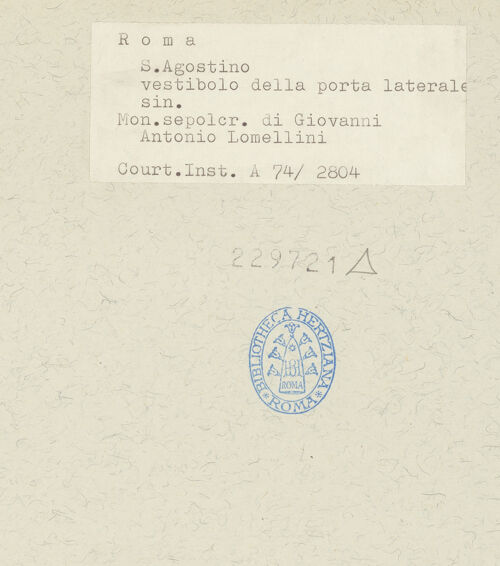 Rückseite von Courtauld Institute [https://www.deutsche-digitale-bibliothek.de/content/lizenzen/rv-ez/] Grabmal des Antonio Lomellino - Sarkophag und Madonna, bh229721_recto. Foto.