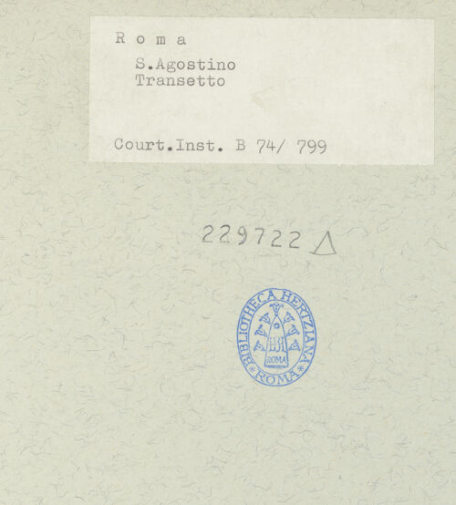 Rückseite von Courtauld Institute [https://www.deutsche-digitale-bibliothek.de/content/lizenzen/rv-ez/] Sant'AgostinoCappella Maggiore - Blick zum rechten Querhausarm, bh229722_recto. Foto.