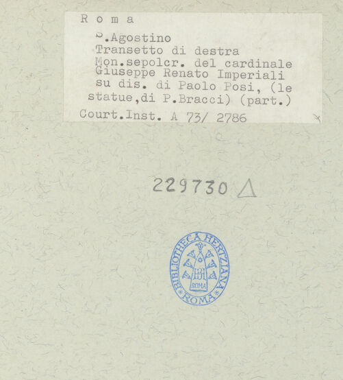 Rückseite von Courtauld Institute [https://www.deutsche-digitale-bibliothek.de/content/lizenzen/rv-ez/] Grabmal für Giuseppe Renato ImperialiRuhm - Teilanansicht, links, bh229730_recto. Foto.