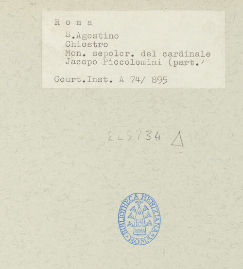 Rückseite von Courtauld Institute [https://www.deutsche-digitale-bibliothek.de/content/lizenzen/rv-ez/] Grabmal des Kardinals Jacopo Ammanati-Piccolomini (+1479)Jüngstes Gericht - Detail, links: Engel mit zwei Seligen, bh229734_recto. Foto.