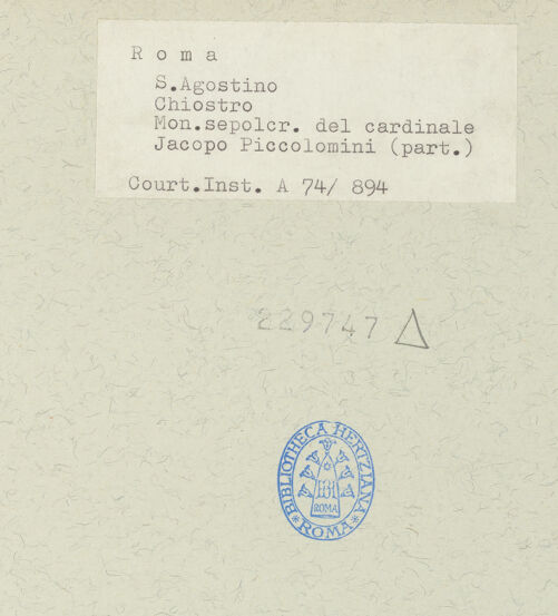 Rückseite von Courtauld Institute [https://www.deutsche-digitale-bibliothek.de/content/lizenzen/rv-ez/] Grabmal des Kardinals Jacopo Ammanati-Piccolomini (+1479)NischenfigurenRechte Nische: Heiliger Franziskus - Gesamtansicht, bh229747_recto. Foto.