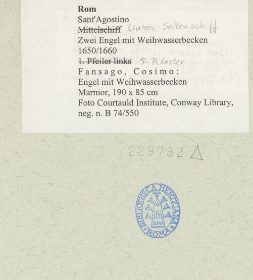 Rückseite von Courtauld Institute, Conway Library [https://www.deutsche-digitale-bibliothek.de/content/lizenzen/rv-ez/] Zwei Engel mit WeihwasserbeckenErzengel Gabriel mit Weihwasserbecken - , bh229782_recto. Foto.