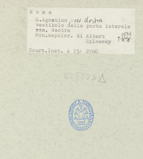 Rückseite von Courtauld Institute [https://www.deutsche-digitale-bibliothek.de/content/lizenzen/rv-ez/] Grabmal für Alberto Splawski - , bh229793_recto. Foto.